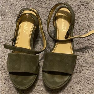 Green suede flatforms